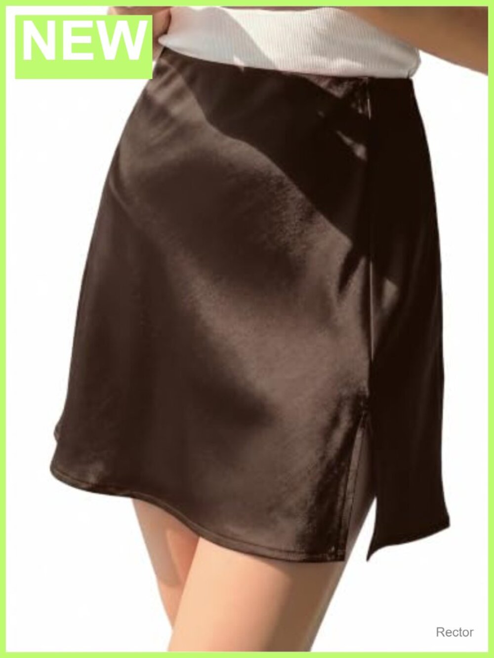 Satin Silky Mini Skirt High Waist A-Line Slit Front Skirt for Women